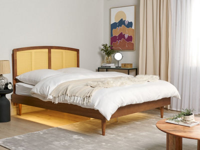 EU King Size Bed with LED Light Wood VARZY