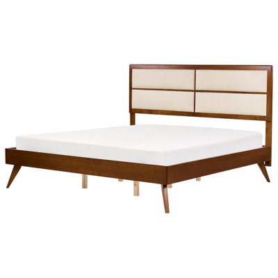 EU Super King Size Bed Dark Wood and Beige POISSY