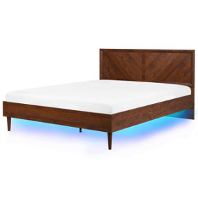 EU Super King Size Bed with LED Dark Wood MIALET