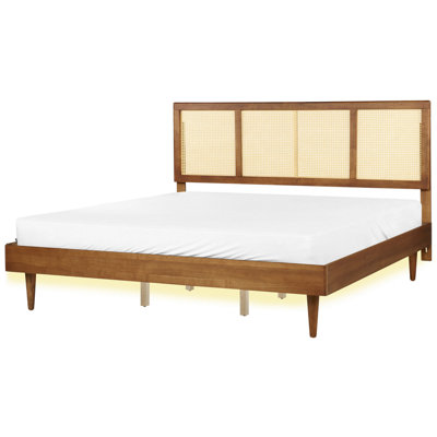 EU Super King Size Bed with LED Light Wood AURAY