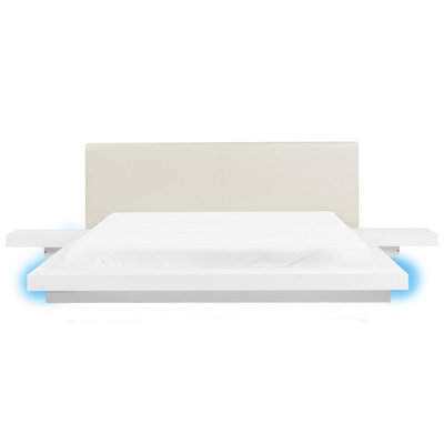 EU Super King Size Faux Leather Headboard Bed with LED White ZEN DIY
