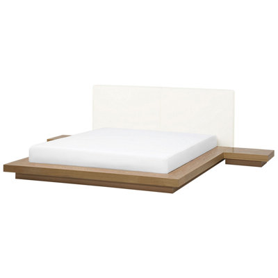EU Super King Size Waterbed with Bedside Tables Light Wood ZEN