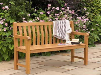 Eucalyptus Grandis Garden Bench MGT401 Teak finish with Sloping armrests