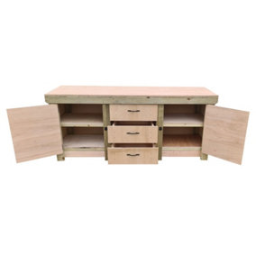 Eucalyptus top workbench with drawers and double lockable cupboard (V.8) (H-90cm, D-70cm, L-210cm) with double shelf