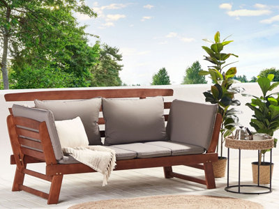 Eucalyptus Wood Garden Bench 210 cm with Grey Cushion PORTICI