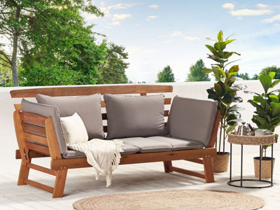 Eucalyptus Wood Garden Bench 210 cm with Grey Cushions PORTICI