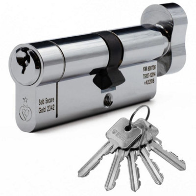 Euro Cylinder Door Lock Thumb Turn TS007 Anti-Snap Chrome with 5 Keys
