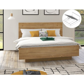 Euro King Bedframe Ottoman Storage 160cm Lift Up Bed Waterford Oak Effect Maio