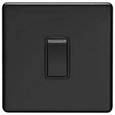 Eurolite 1 Gang 10A 2 Way Switch:  Flat Concealed Matt Black Plate - Black Rocker