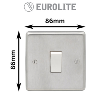Eurolite 1 Gang 10A 2 Way Switch - Round Edge Satin Stainless Steel Plate with White Rocker (10 Pack) Crabtree Insert