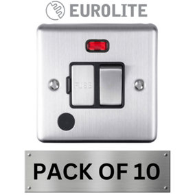 Eurolite 13A DP Switched Fuse Spur With Neon & Flex Outlet: Satin Enhance Range - Black Trim (10 Pack)