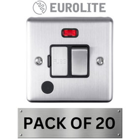 Eurolite 13A DP Switched Fuse Spur With Neon & Flex Outlet: Satin Enhance Range - Black Trim (20 Pack)