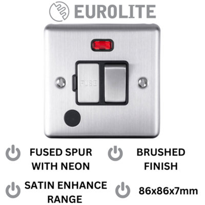 Eurolite 13A DP Switched Fuse Spur With Neon & Flex Outlet: Satin Enhance Range - Black Trim (20 Pack)