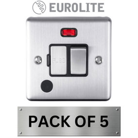 Eurolite 13A DP Switched Fuse Spur With Neon & Flex Outlet: Satin Enhance Range - Black Trim (5 Pack)