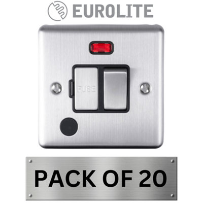 Eurolite 13A DP Switched Fused Spur With Neon & Flex Outlet: Satin Enhance Range - Black Trim (20 Pack)