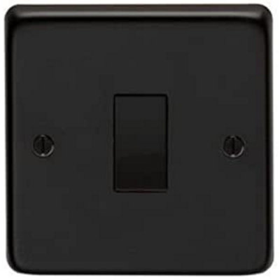 Eurolite Light Switch 1 Gang 10A 2 Way: Round Edge Matt Black Plate - Black Nickel Rocker