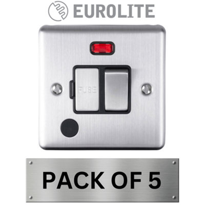 Eurolite Switched Fused Spur 13A DP With Neon & Flex Outlet: Satin Enhance Range - Black Trim (5 Pack)