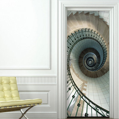 Europe Size Spiral Stairs Door Mural Self-Adhesive Stickers Standard 88X200Cm