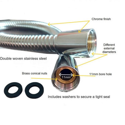 Euroshowers 1.5m Antibacterial Stainless Steel 11mm Bore Shower Hose with Chrome Finish