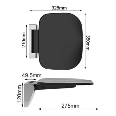 Euroshowers Foldable Wall Mounted Shower Seat - Black - 6