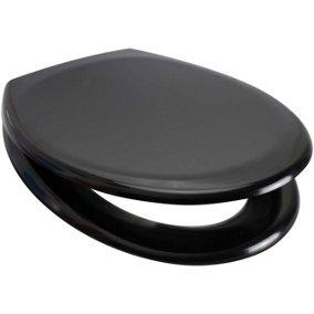 Euroshowers Top Fix Black Oval Soft Close Quick Release Toilet Seat 375x445mm