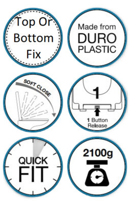 Euroshowers Top Fix Black Oval Soft Close Quick Release Toilet Seat 375x445mm