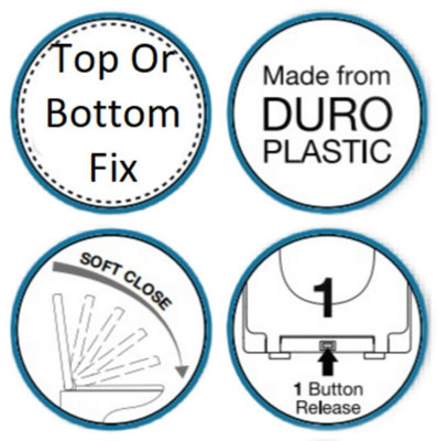 Euroshowers Top Fix Black Oval Soft Close Quick Release Toilet Seat 375x445mm