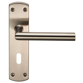 Eurospec Satin Stainless Steel Steelworx Residential Mitred Lever on Lock Backplate (CSLP1162P/SSS)