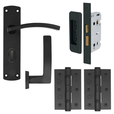 EuroTec-Plus Black Door Handle Pack Fire Rated - Bathroom