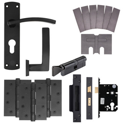 EuroTec-Plus Black Fire Door Handle Pack Fire Rated - 3 Lever Lock & Thumbturn Cylinder