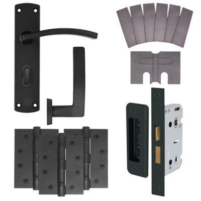 EuroTec-Plus Black Fire Door Handle Pack Fire Rated - Bathroom