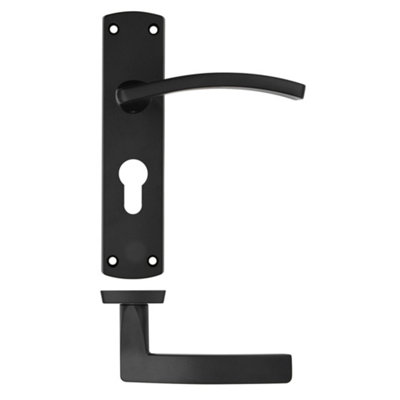 EuroTec-Plus Black Lock Door Handle on Backplate Fire Rated - Euro