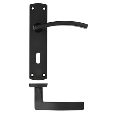 EuroTec-Plus Black Lock Door Handle on Backplate Fire Rated - Keyhole