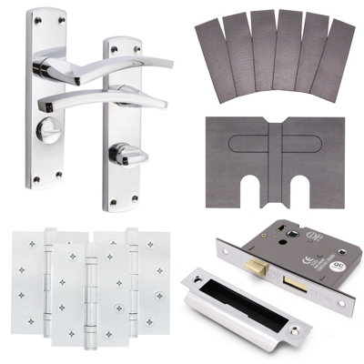 EuroTec-Plus Polished Chrome Fire Door Handle Pack Fire Rated - Bathroom