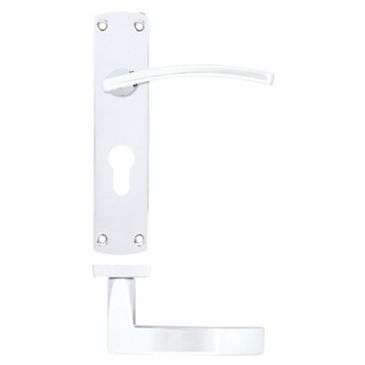 EuroTec-Plus Polished Chrome Lock Door Handle on Backplate Fire Rated - Euro