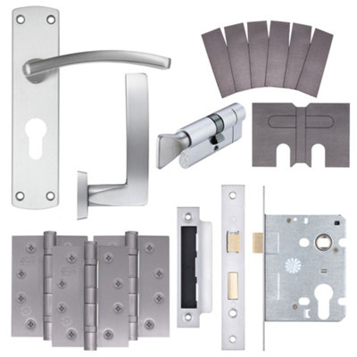 EuroTec-Plus Satin Chrome Fire Door Handle Pack Fire Rated - 3 Lever Lock & Thumbturn Cylinder