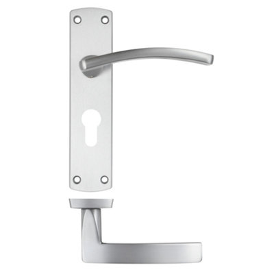 EuroTec-Plus Satin Chrome Lock Door Handle on Backplate Fire Rated - Euro