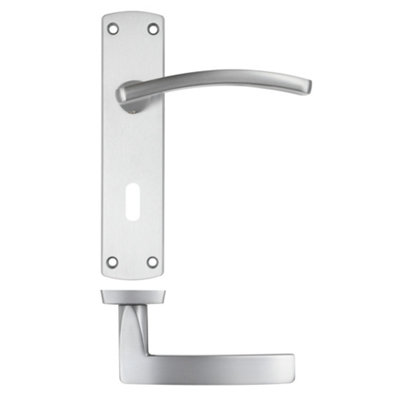 EuroTec-Plus Satin Chrome Lock Door Handle on Backplate Fire Rated - Keyhole