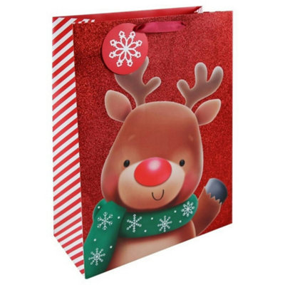Eurowrap Glitter Rudolph Christmas Gift Bag (Pack of 12) Red/White ...