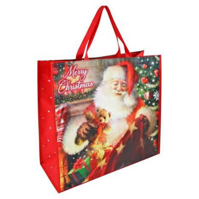 Eurowrap Merry Christmas Traditional Santa Jumbo Woven Gift Bag (Pack of 12) Red/Green (One Size)