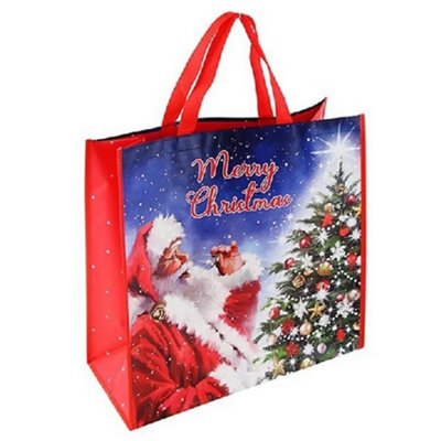 Eurowrap Traditional Santa Jumbo Woven Gift Bag (Pack of 12) Red/Blue/Green (One Size)