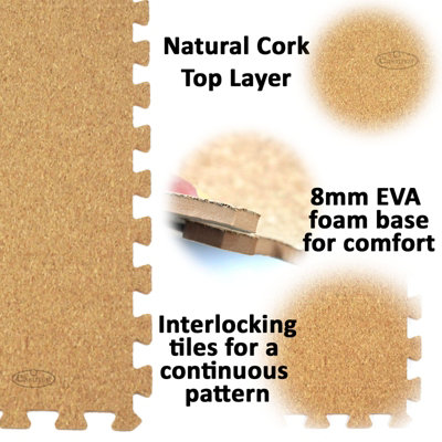 EVA Cork Floor Tiles Soft Mats with Foam Base Protective Flooring - 5