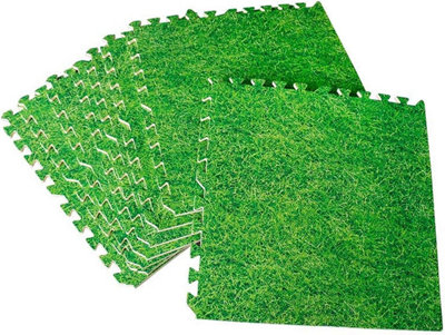 EVA Foam Mats Interlocking floor tile 60 x 60cm (16 SQ.FT), Pack of 4 Mats Green Grass Effect