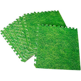 EVA Foam Mats Interlocking floor tile 60 x 60cm (16 SQ.FT), Pack of 4 Mats Green Grass Effect