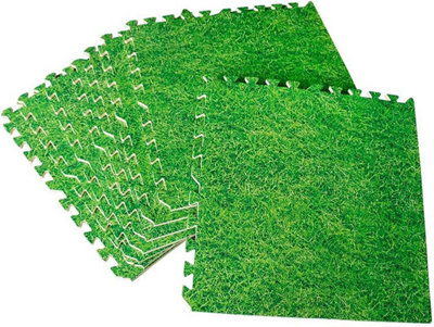 EVA Foam Mats Interlocking floor tile 60 x 60cm (48 SQ.FT), Pack of 12 Mats Green Grass Effect