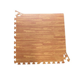 EVA Interlocking Floor Mats Set of 18 Yellow Oak Effect