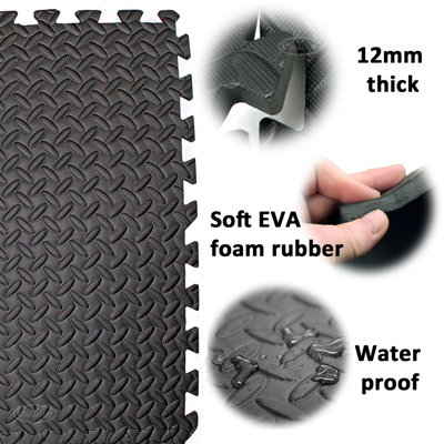 EVA Interlocking Gym Mats in Dark Grey Soft Foam Flooring Play Exercise Garage Floor Tiles