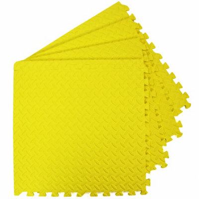 EVA Interlocking Gym/Yoga Mats in Yellow Anti-Fatigue Soft Foam Exercise Play Floor Tiles