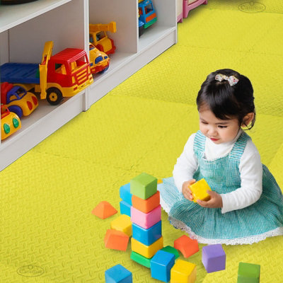 EVA Interlocking Gym/Yoga Mats in Yellow Anti-Fatigue Soft Foam Exercise Play Floor Tiles - 6