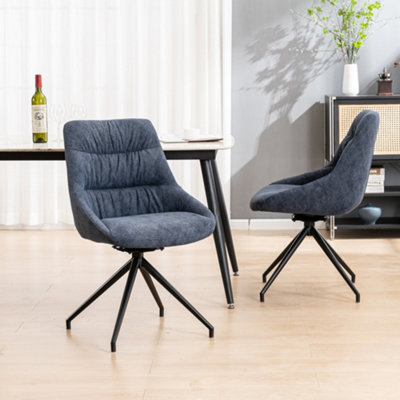 Eva Modern Velvet Dining Chair Swivel Padded Seat Metal Leg Kitchen 2 Pcs (Blue)